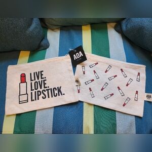 AOA Studio Canvas Pouch / Makeup Bags Lipstick Theme (2) 6" x 8" NWT